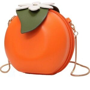 Orange Blossom Fruit-Shaped Crossbody Bag with Green Leaf Accent